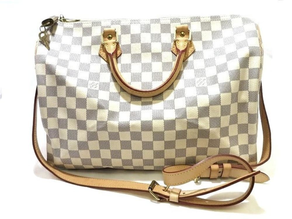 LOUIS VUITTON Speedy Bandouliere Shoulder Bag Damier Azur White